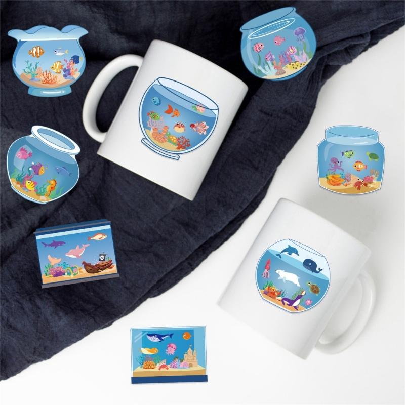 Cartoon Fish Tank Sticker Miniature Scene Sticker for Water Bottle Scrapbooking Journal Phone Case Laptop Nursery Wall