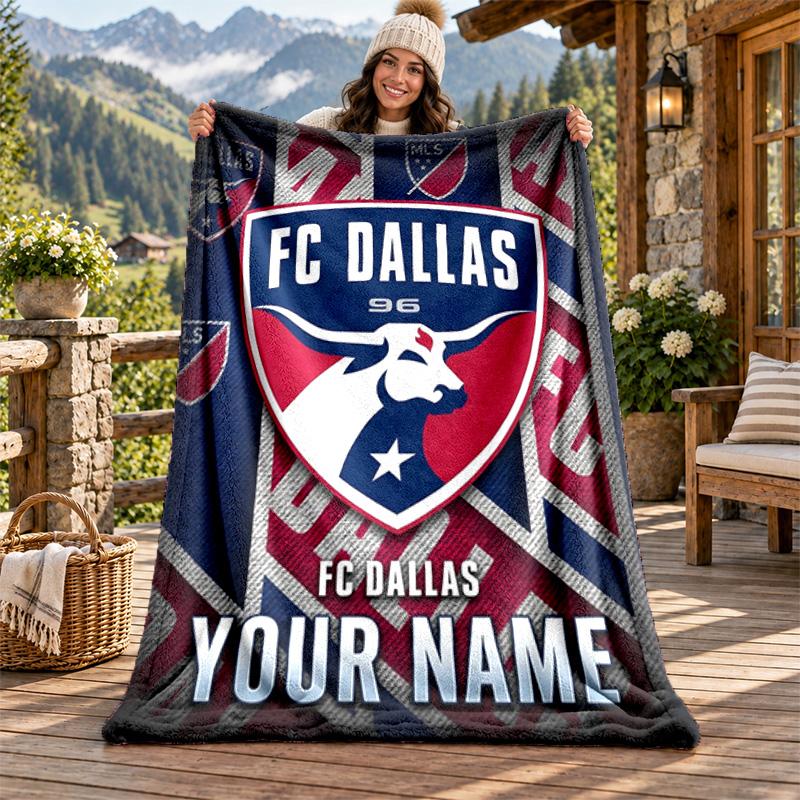FC Dallas Custom Name Flannel Blanket Personalized Soft Warm Plush Throw Blanket Customized Gift for Family Friends