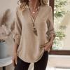 Женская рубашка больших размеров с V-образным вырезом, однотонная, свободного кроя, весна/лето 2026