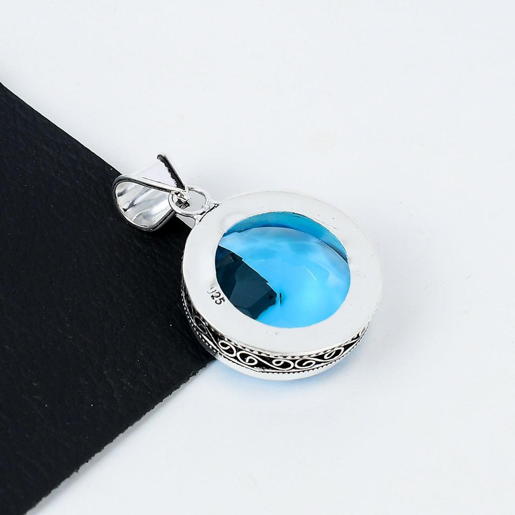 Swiss Blue Topaz Gemstone Silver Pendant In 925 Sterling Silver- Handmade Design, Everyday Wear Jewelry, Unique Swiss Blue Topaz Pendant Gifts