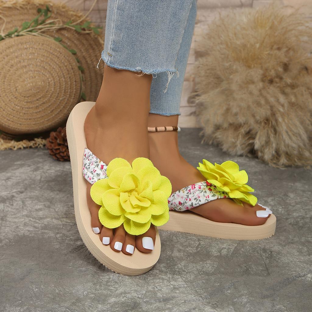 Fashion Women's Slippers Summer New Flat Round Head Flower Matching Color Flip-flops Casual Comfort Increase Non-slip Sandals