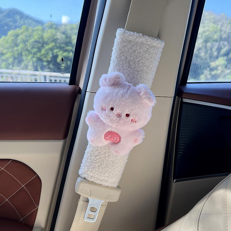 Car Seat Belt Shoulder Cover Women Cute Plush Plushie Bunny Bear Car Accessories Safety Pad Universal Decor for Women Girls