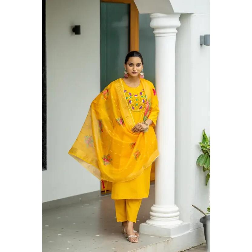 Индийские пакистанские женщины хлопок искусственный шелк курти брюки дупатта комплект сальвар камиз платье SC-2247