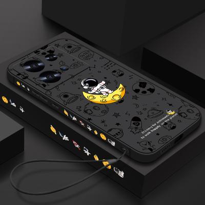 Ударопрочный мягкий ТПУ чехол для Xiaomi 14T 13t 11t Poco F3 X6 X5 Pro Redmi Note 13 12 11 14 Pro Подставка Луна Принт Астронавт Тонкий чехол со шнурком