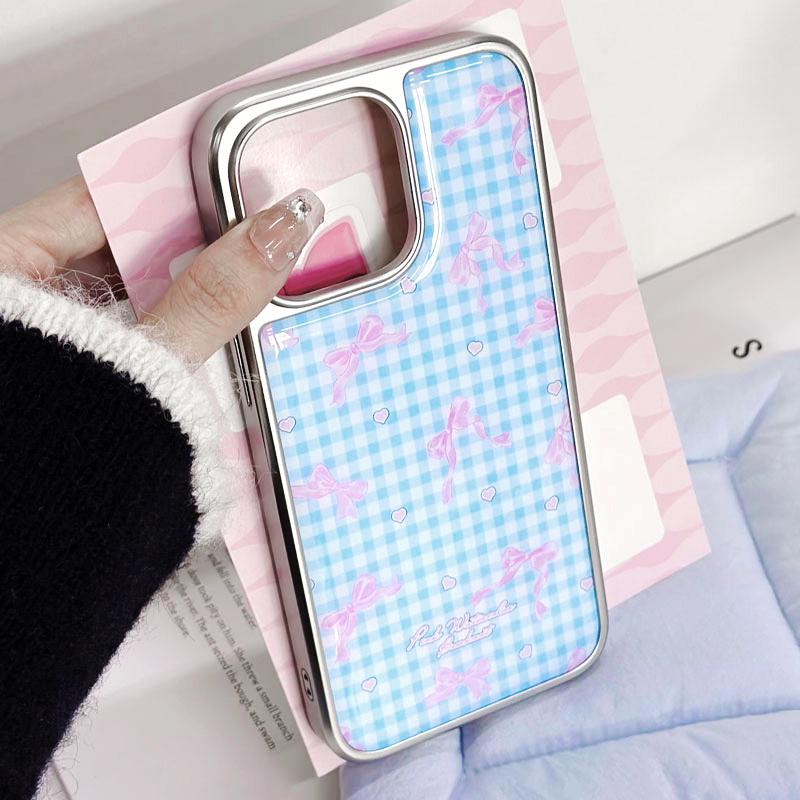 Zhitai Милый Стиль Гальванизированный Серебристый Чехол с Краями для iPhone 16/15/14 Pro Max/13 Pro