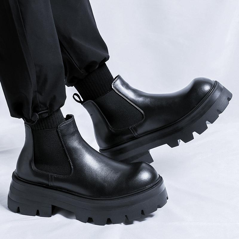 Толстые подошвы, изготовленные вручную, простые ботинки, повседневная кожаная мужская обувь, модные брендовые мужские ботинки челси, винтажные зимние теплые меховые ботильоны