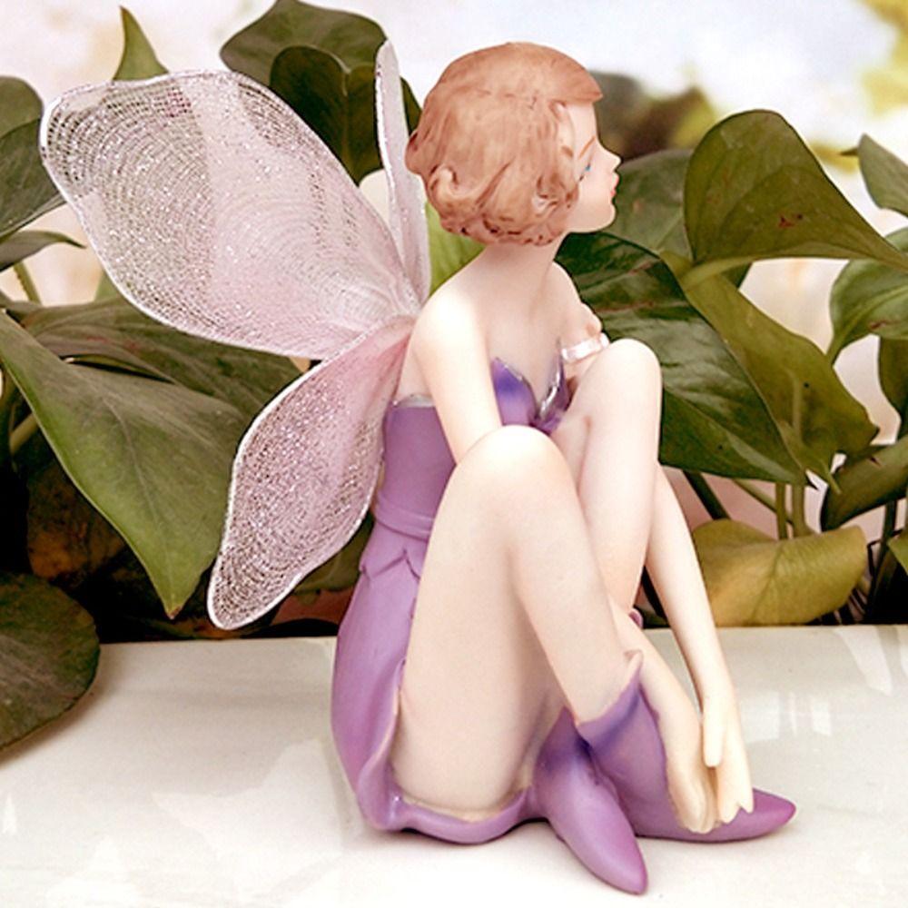 Purple Fairy Girl Miniature Winged Angel Flying Miniature Gift Flower Fairy Figurine  Desktop