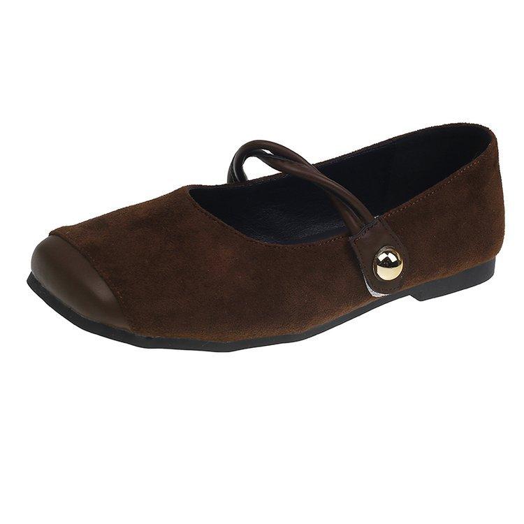 Туфли Мэри Джейн женские весна 2025 года новые французские ретро однословные пряжки с плоским дном квадратная головка неглубокий носок одинарные женские туфли