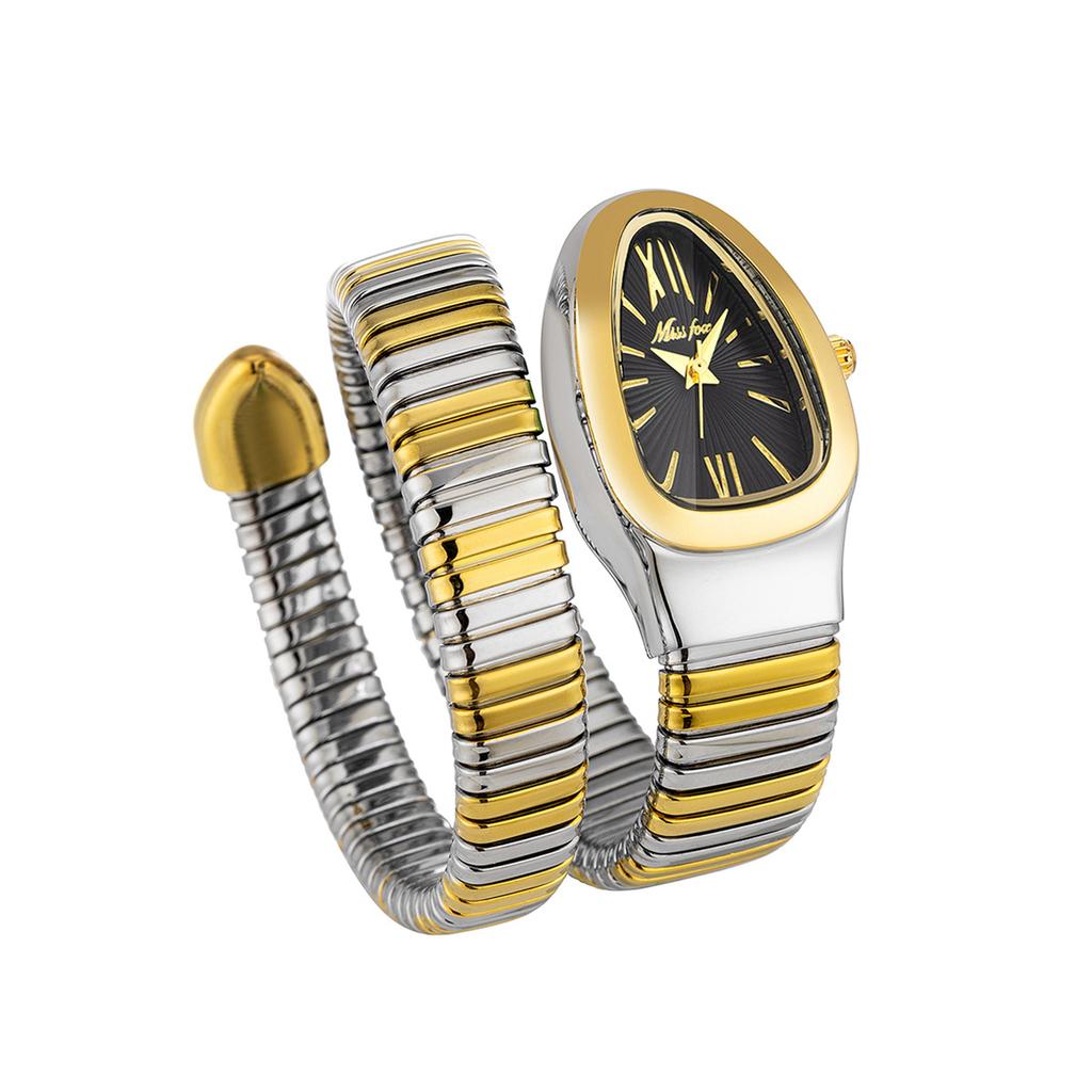 MISSFOX Snake Bracelet Fashion Women Watch Gold Stainless Steel Quartz Watch Women Casual Lady Wristwatch