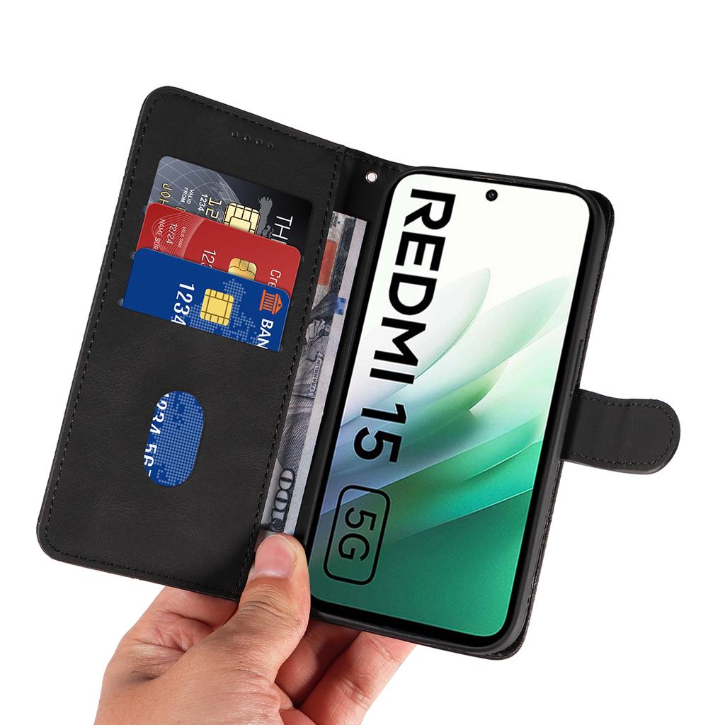 Для Xiaomi Redmi 15 5G (Глобальный) (169 мм) Кожаный чехол-кошелек с подставкой и дизайном изогнутых линий