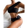 Asymmetric One Shoulder High Waist Bikini Set Female Black Swimsuit Women Split Swimwear Two-pieces Beachwear Swim