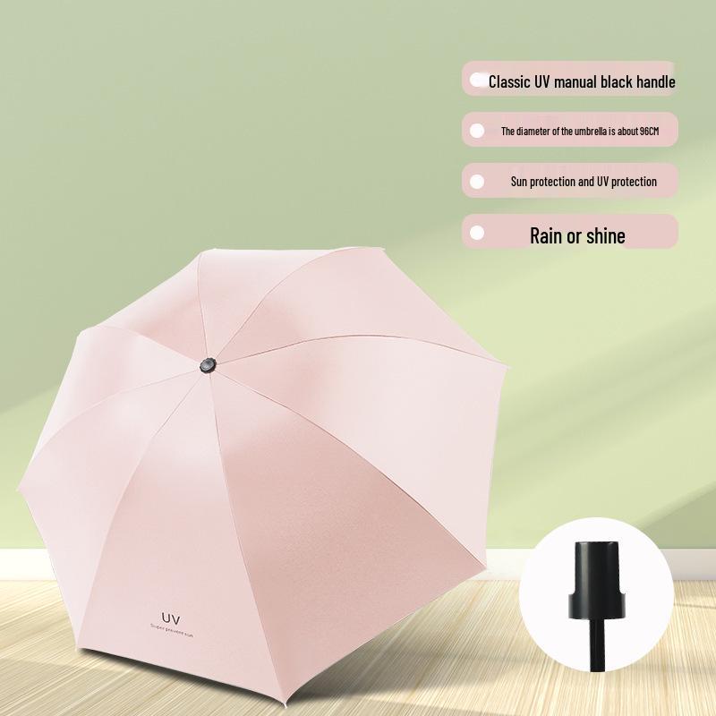 Compact Women's Five-Fold Sunshade Umbrella - Black Glue, UV Protection, for Sunny and Rainy Days, Customizable for Advertising