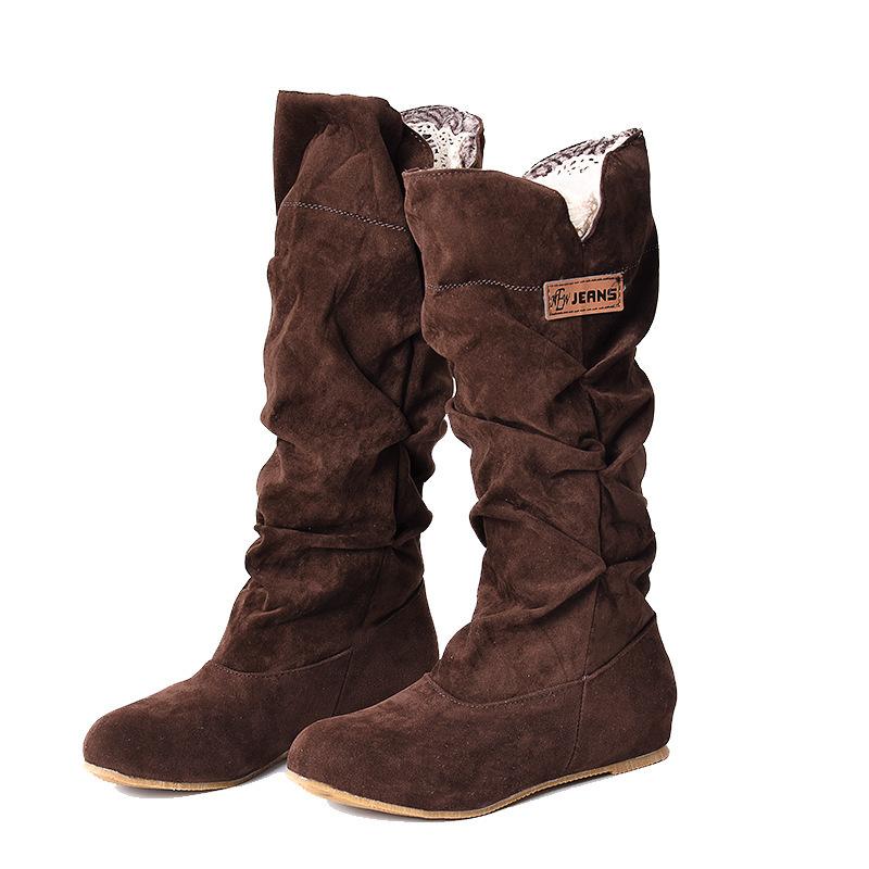 2024 Новые полусапоги средней высоты из хлопка с морщинистым кружевом, матовые женские ботинки большого размера, женская обувь на плоской подошве, повседневные ботинки Bota Feminina