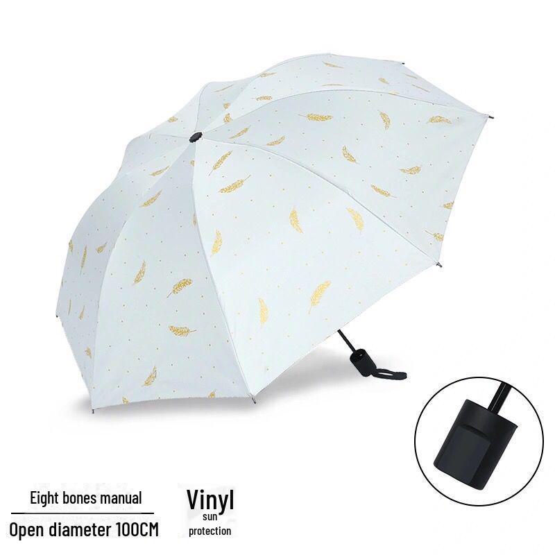 Компактный трехслойный зонт от солнца и дождя с золотым тиснением и защитой от ультрафиолета