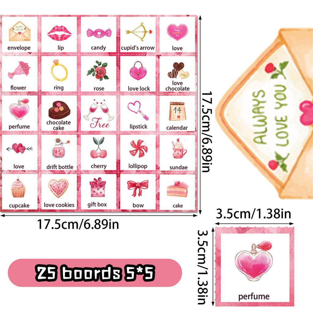 Игровые карты Bingo на День святого Валентина 24Players для детей Карточные игры для вечеринок Школьные игры для класса Семейное развлечение