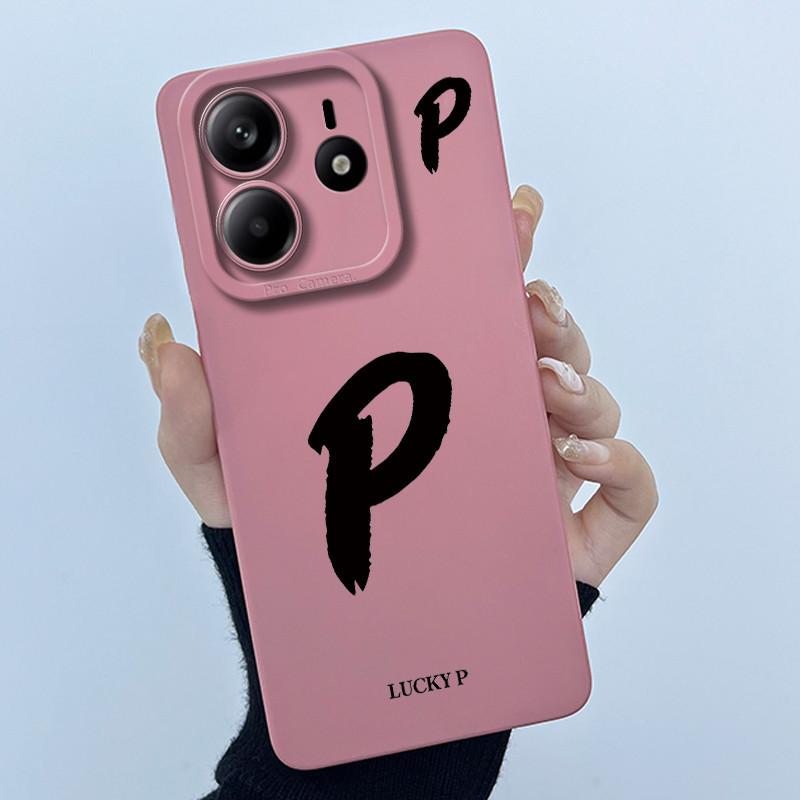 For Xiaomi Redmi Note 14 5G Cover Case Lucky Initial Letter Couple Silicone Soft Matte Phone Bumper for Redmi Note14 5G Casing