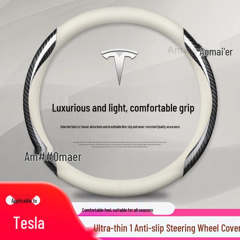 Genuine Leather Steering Wheel Cover for Tesla Model 3/Y - Ultra-thin Design