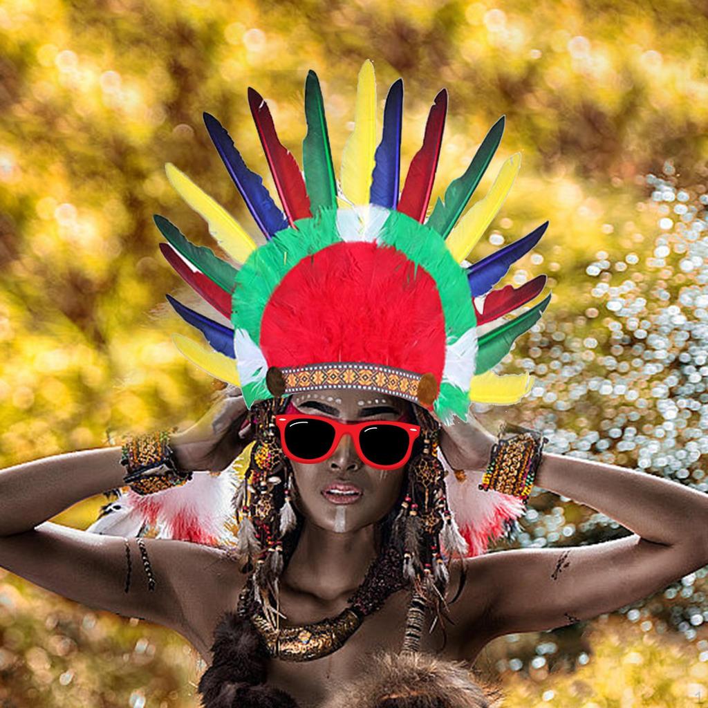 American Chief Indian Hat Feather Headdress Head Accessories Headpiece Headband Headwear for Party