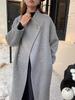 Корейское пальто из шерсти нежного серого цвета с высоким воротником свободного кроя для женщин - Мода осень/зима