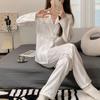 2 Piece Set Pajamas for Women Satin Silk Stripe Sleepwear Spring Autumn Female Long Sleeve Loose Luxury Pyjama Women's Home Suit