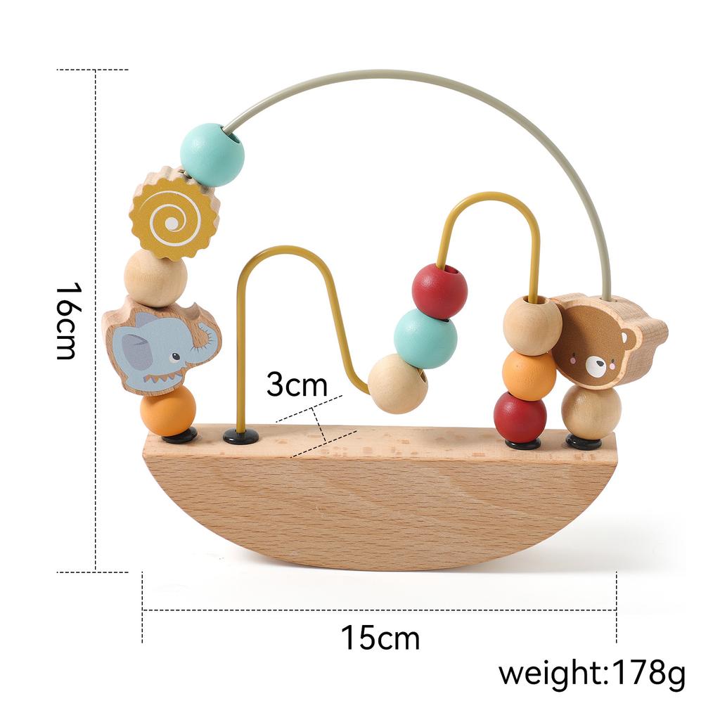 Portable Wooden Bead Maze Toy Wooden Circles Bead Wire Maze Abacus Puzzle Toys for Learning Counting with Wire Frame