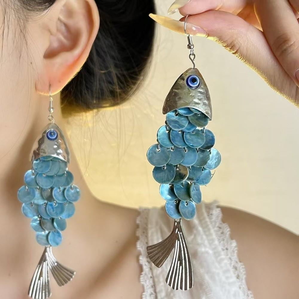 Personality Imitation Shell Tassel Earrings Elegant Dangle Earrings Fish-shaped Earrings Festival