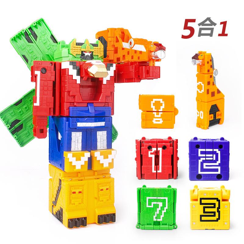Power Assembling Educational Toys Math Cube Transformation Robot Digits Puzzle Ranger Animals Boy Toy for Kids