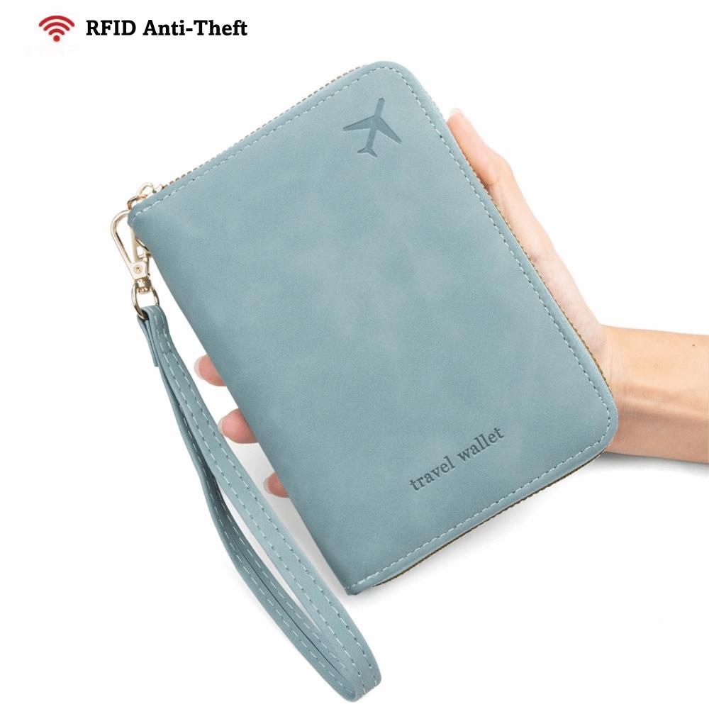 Многофункциональный PU RFID-чехол для паспорта, однотонный, антимагнитный, кошелек для путешествий, на молнии, держатель для паспорта, унисекс
