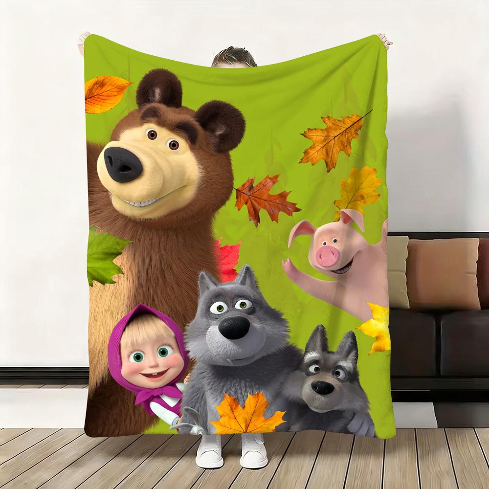 Мультяшный плед «Маша и медведь Б.», мягкий, пушистый, теплый, приятный на ощупь, идеально подходит для дивана, кровати, офиса, дневного сна и зимы.