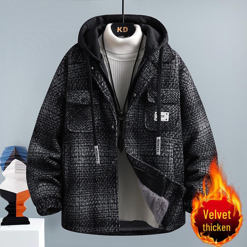 Модный двубортный мужской пальто из искусственной шерсти с бархатной подкладкой