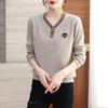 Women's Pure Wool V-Neck Long-Sleeve Knit Sweater - New Style for Autumn Winter, Loose Fit Base Layer for Middle-Aged Moms