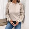 Women's Autumn/winter Round Neck Hollowed-out Jumper Lace Patchwork Long Sleeve Top
