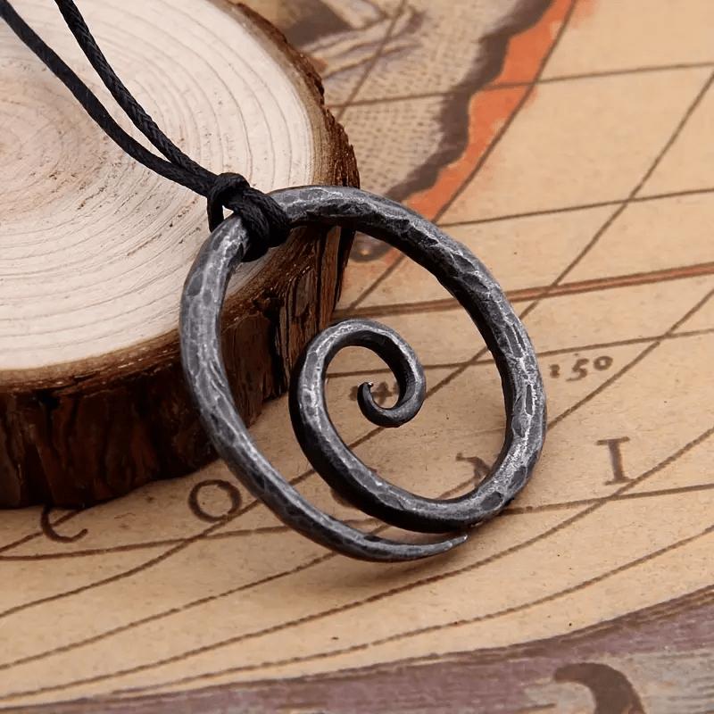 Viking Vintage Spiral Symbol Amulet Pendant Necklace, Norwegian Jewelry, Mens Party Accessories Gift