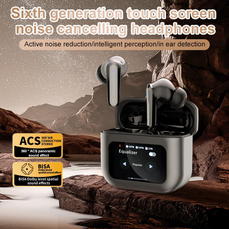 Q30 Wireless Earphones ANC Noise Cancel Headphone LED Touch Screen Control HiFi Stereo Music With Microphone Wateproof Low Latency