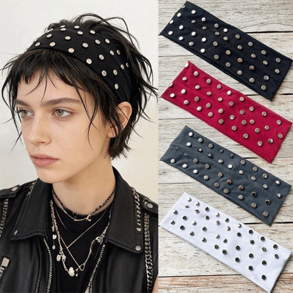 Korean Style Rivet Headbands Solid Color Elastic Hair Band Elegant Punk Headwrap Hair Accessories