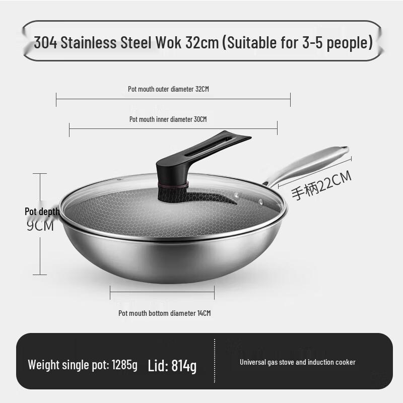 Jingdong Zao 30 см 304 Нержавеющая сталь Сотовая Непригорающая Вок