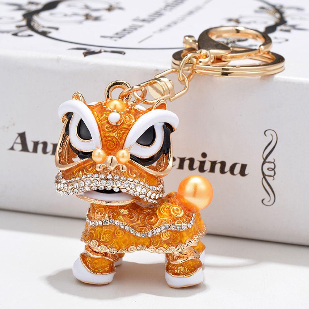 Key Holder Metal Car Key Chain Rotated Dance Lion Keychain Crystal Dance Keyring Purse Pendant