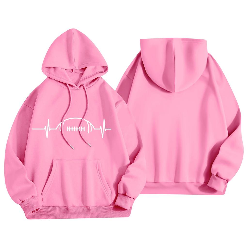 Women's Fashion Lightweight Long Sleeve Pullover With Pockets Rugby Print Hoodie