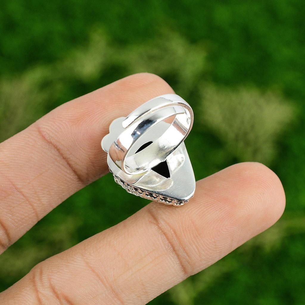 925 Silver Pear Picasso Jasper Gemstone Handcrafted Handmade Statement Boho Ring