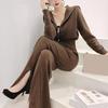 2 Piece Outfits for Women Long Sleeve Zip-up Top And High Waisted Wide Leg Pants Set Slim Fit Casual Lounge Tracksuit