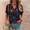 Retro Print Women's T Shirt Classic Floral Tees For Ladies Summer V-Neck Short Sleeve Tops Female Oversized Clothes Daily Blouse