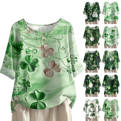 Женская модная и повседневная рубашка с полурукавом и круглым вырезом, блузка из хлопка и льна