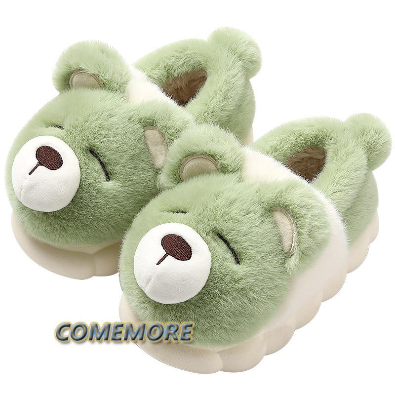 Couples Women Winter New Home Slippers Cute Cartoon Non Slip Warm Plush Men Bedroom Indoor Home Floor Furry Shoes Christmas Gift