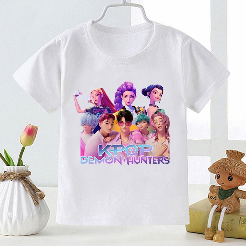 Kpop Охотники на демонов Саджа Принт Повседневная Детская футболка Девочки Новые Летние Топы Мода Детская одежда Детские Футболки с коротким рукавом