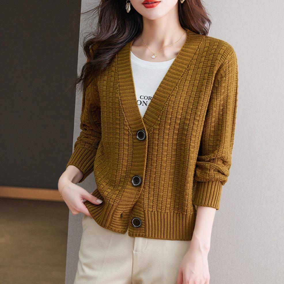 Women's V-Neck Knitted Sweater - 2026 Autumn/Winter, Loose Fit, Versatile, Fashionable Knitwear, Casual Lazy Style.
