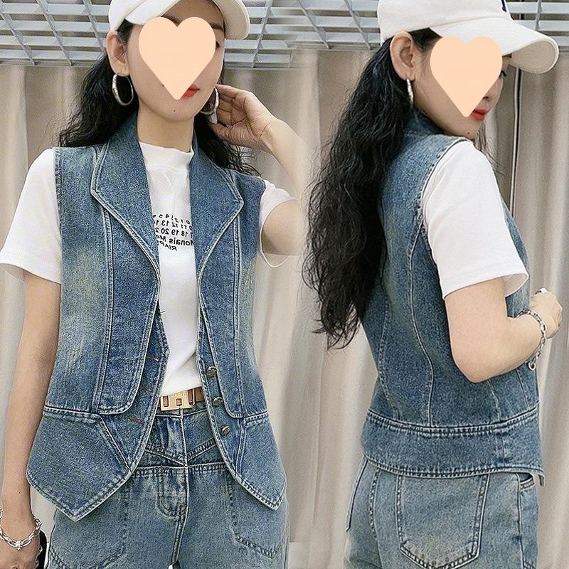 Женский весенне-осенний повседневный джинсовый жилет в корейском стиле, стройнящий, подчеркивающий фигуру, уникальный топ