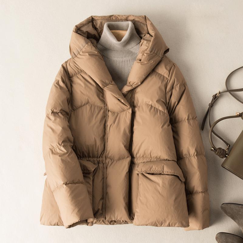 Осенне-зимний стиль, свободная теплая белая куртка-пуховик с капюшоном, ветрозащитная короткая парка, однотонная верхняя одежда
