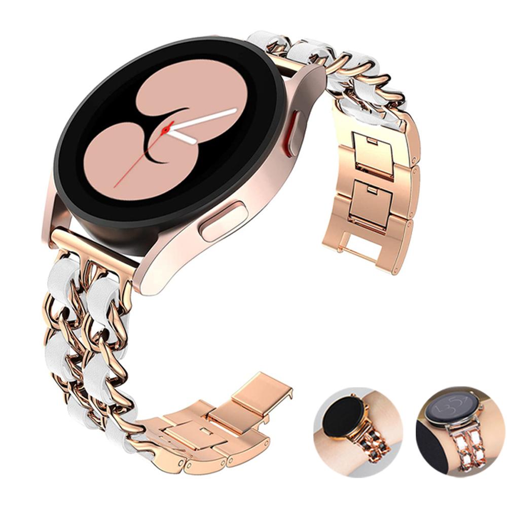 20 мм 22 мм Ремешок для Samsung Galaxy Watch 4/classic/5/6/7/FE/active 2 Кожаный+Металлический звеньевой браслет correa watch 5 Pro 45 мм Ремешок