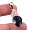 Натуральный черный оникс драгоценный камень 925 пробы цельное стерлинговое серебро двухцветный кулон 1,75" b6P57