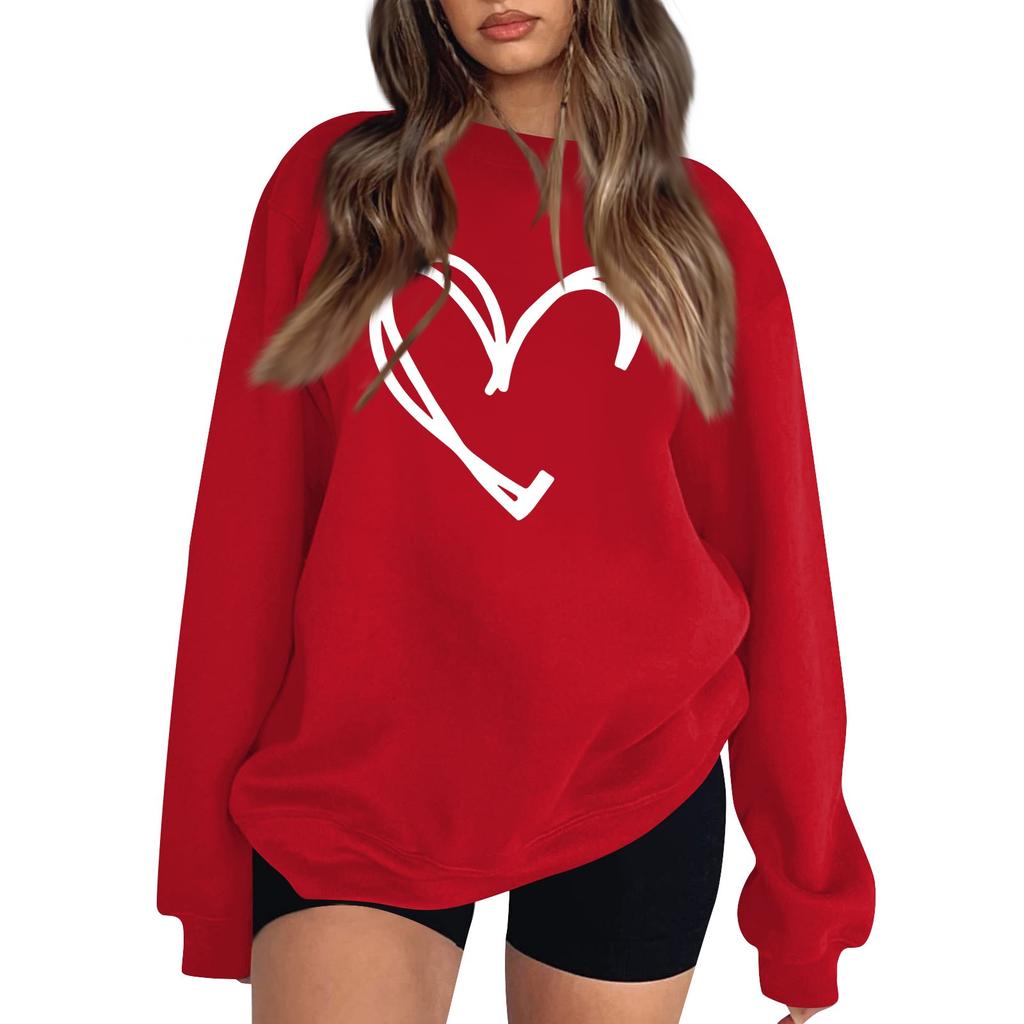 Женская повседневная мода ко Дню святого Валентина с принтом, длинным рукавом, круглым вырезом, толстовки, пуловеры, топы